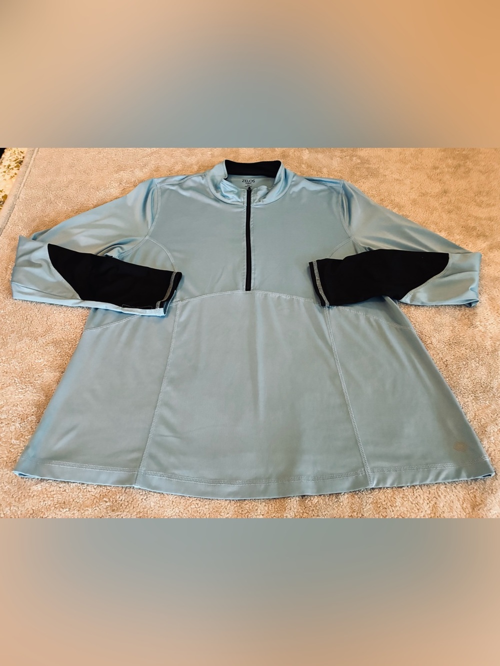 Women’s ZELOS Curvy Light Blue Ski Pullover with Black Sleeve Panels Size 2X